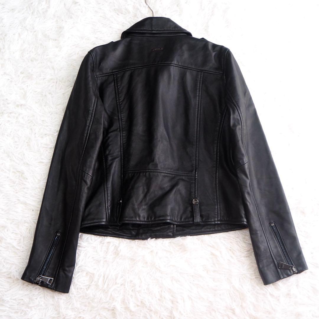 美品 DKNY ダナキャラン ラムレザージャケット ライダース 革ジャン ロゴ