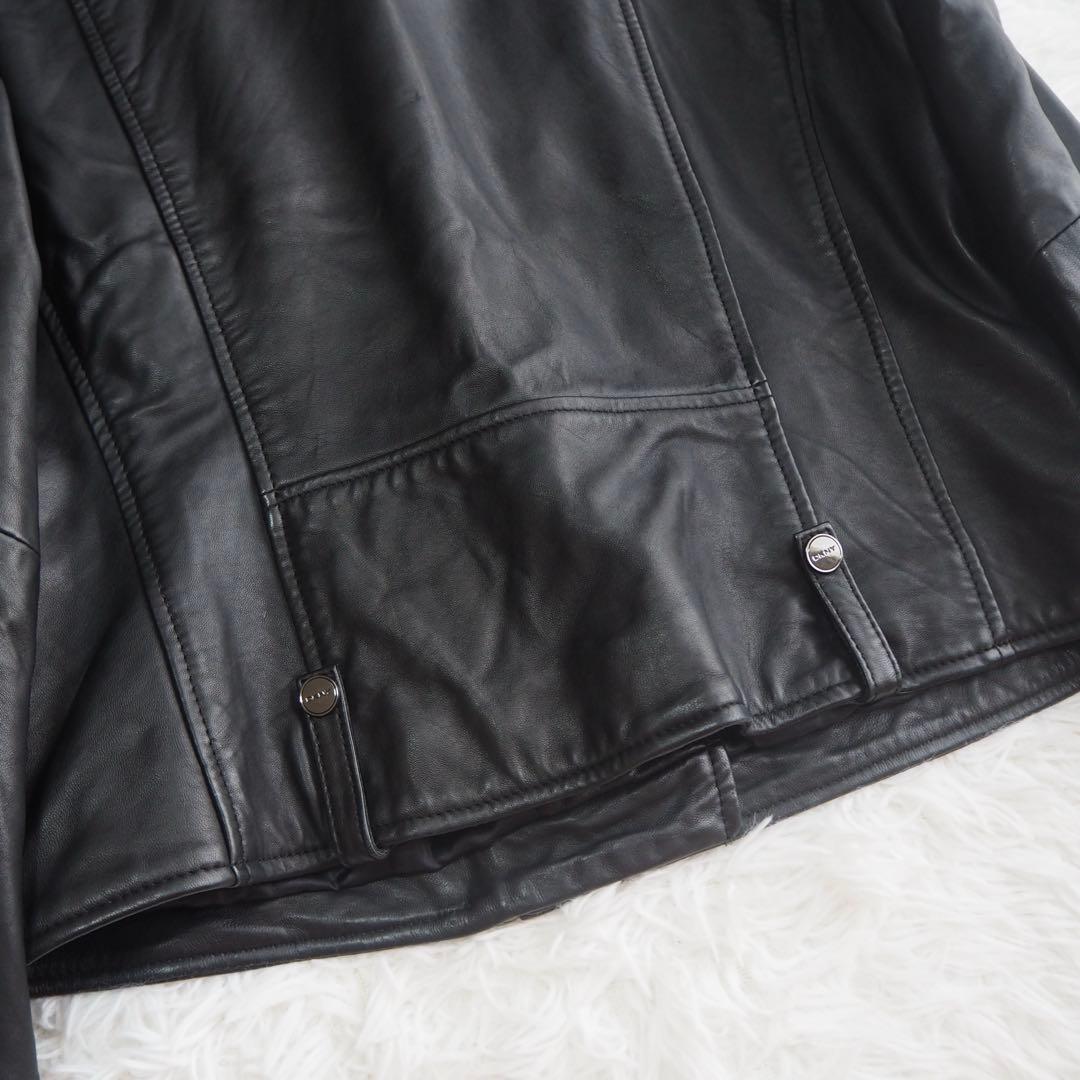 美品 DKNY ダナキャラン ラムレザージャケット ライダース 革ジャン ロゴ