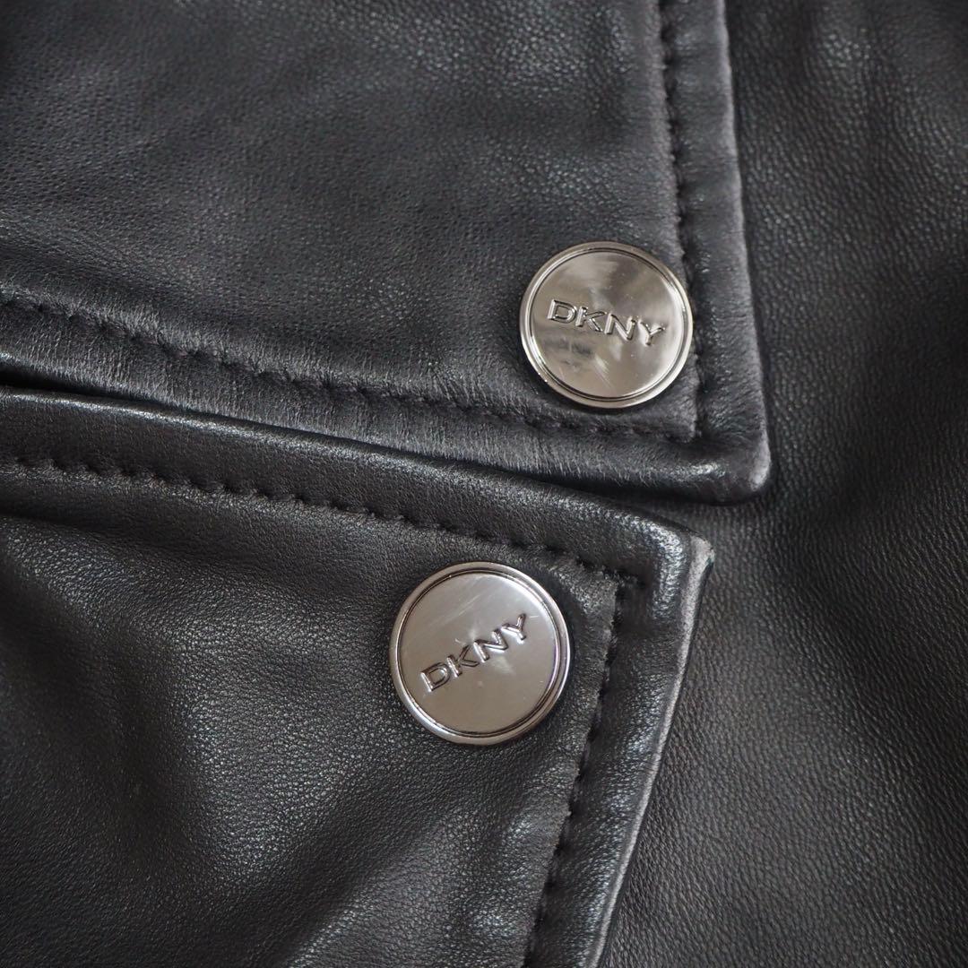 美品 DKNY ダナキャラン ラムレザージャケット ライダース 革ジャン ロゴ