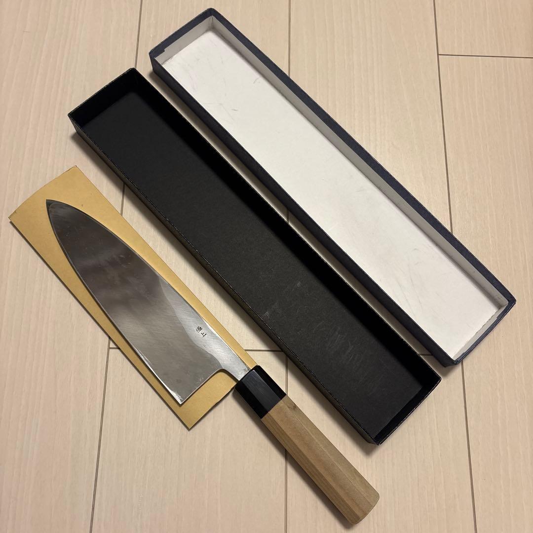 堺吉信作　白鋼　本出刃　210mm　扑八角柄