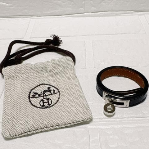 美品✨HERMES ブレスレット ケリー ドゥブルトゥール シルバー×ブラック