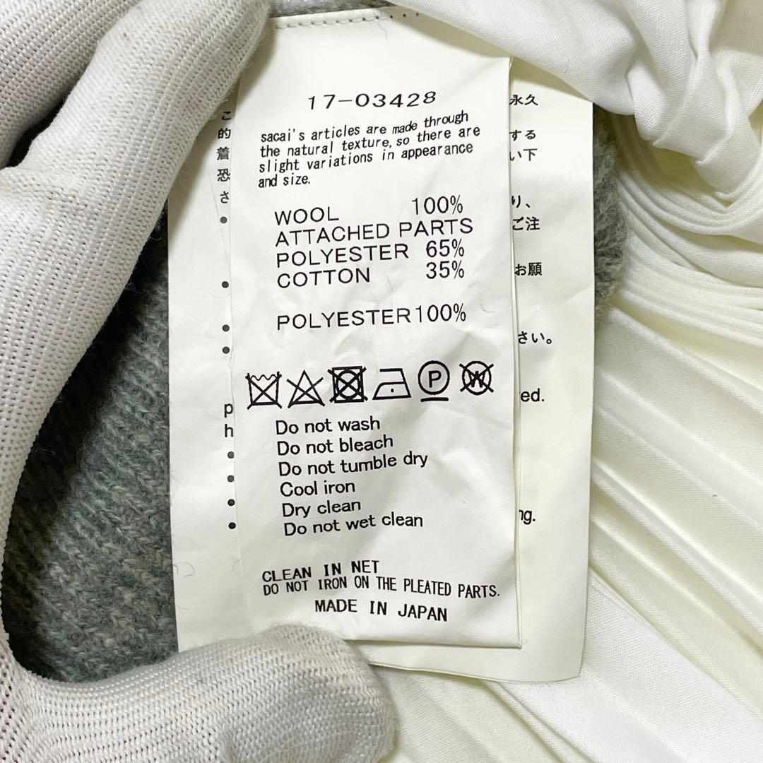 sacai グレー ホワイト ワンピースプリーツワンピース ドッキング M