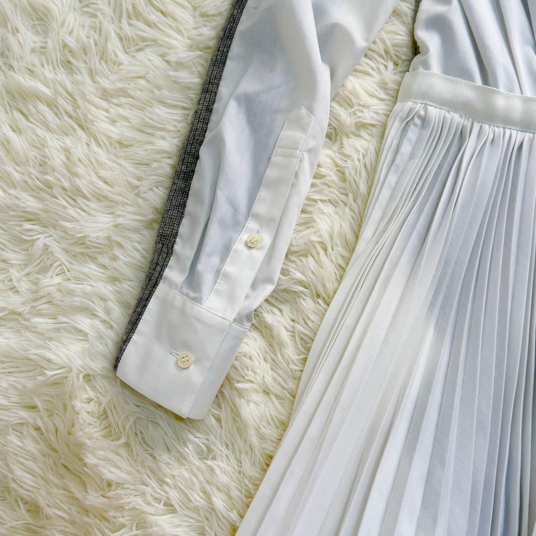 sacai グレー ホワイト ワンピースプリーツワンピース ドッキング M