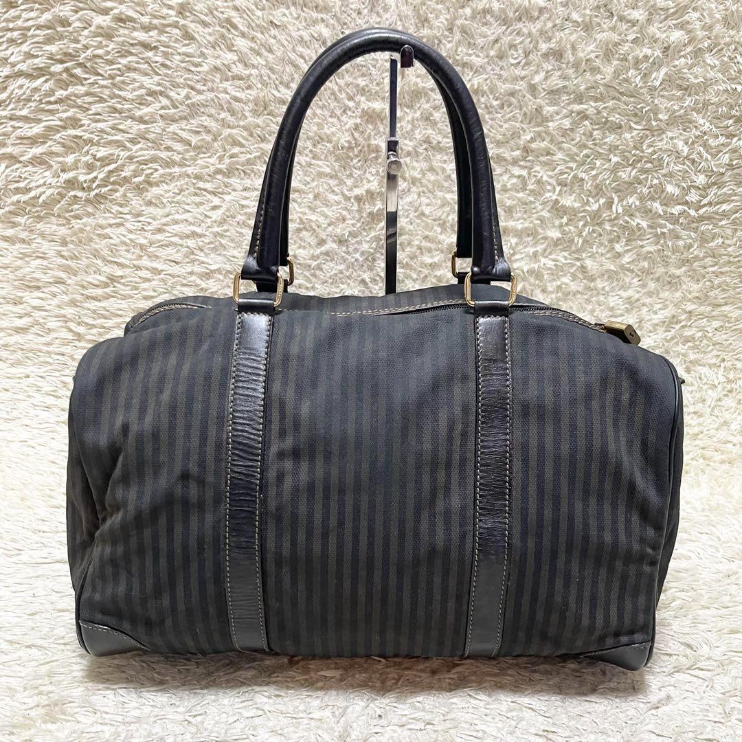 【美品】フェンディ　ボストンバッグ　大容量　A4可　レザー　ペカン柄　南京錠