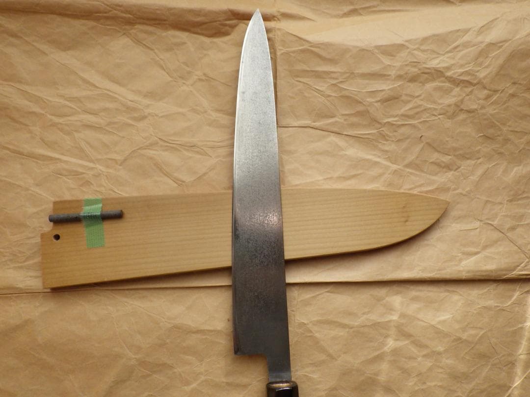 一刀斎虎徹作★鍛造和包丁/本水牛八角柄/鞘付属★堺打刃物創業1917年