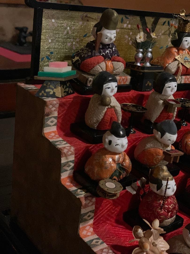 雛人形 雛祭り ミニひな壇 三人官女 五人囃子 伝統的な木製雛人形 5段 レトロ