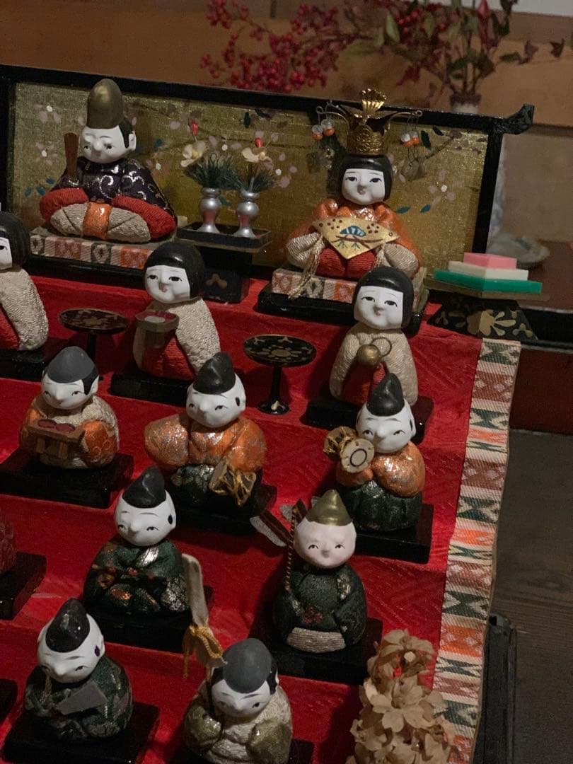 雛人形 雛祭り ミニひな壇 三人官女 五人囃子 伝統的な木製雛人形 5段 レトロ