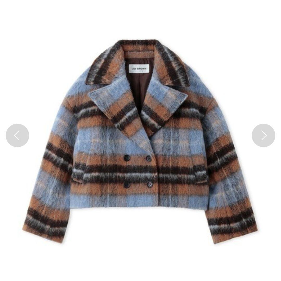 【美品】ダブル釦ショート丈チェックコート　チェスターコート　/ ジャケット　秋冬