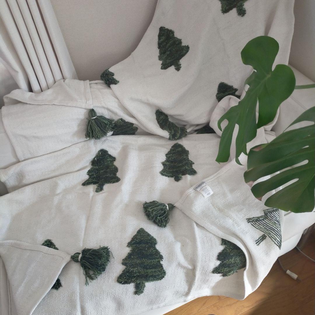クリスマスツリー刺繍ブランケット