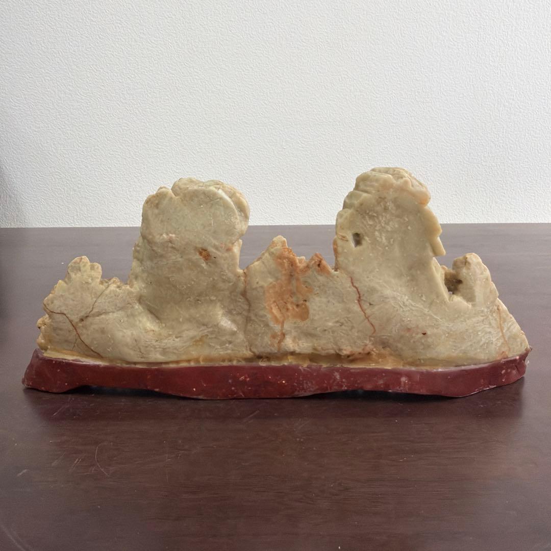 中国　天然石　置物　細密彫刻　石彫刻 山水風景の工芸品