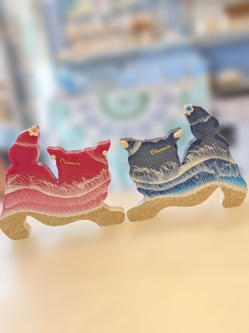 ⑦シーサーのオーシャンアート おきなわ　ピンク　(メス)　レジンアート