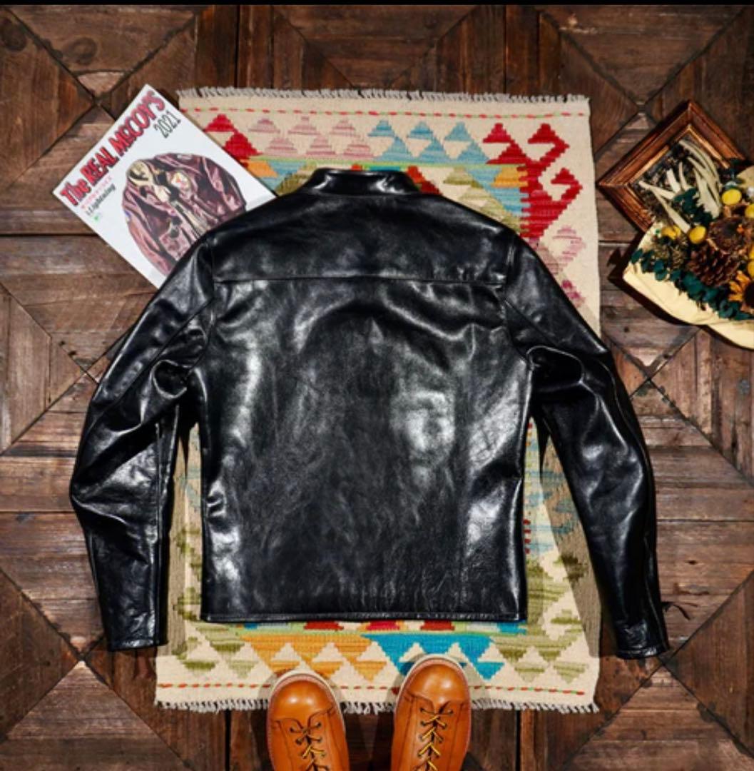 茶芯 ホースハイドレザー シングルライダースジャケット 黒