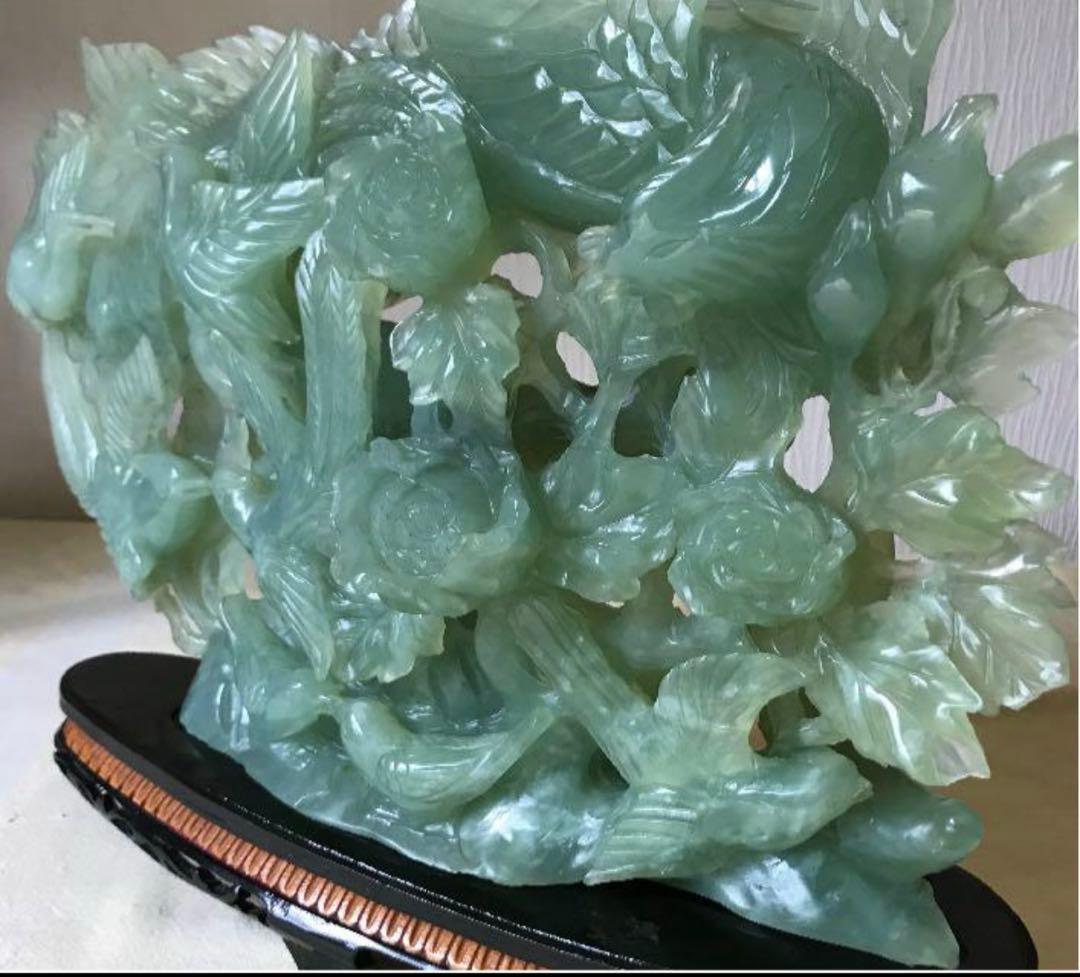 中国彫刻置物（玉石鳳凰花鳥）