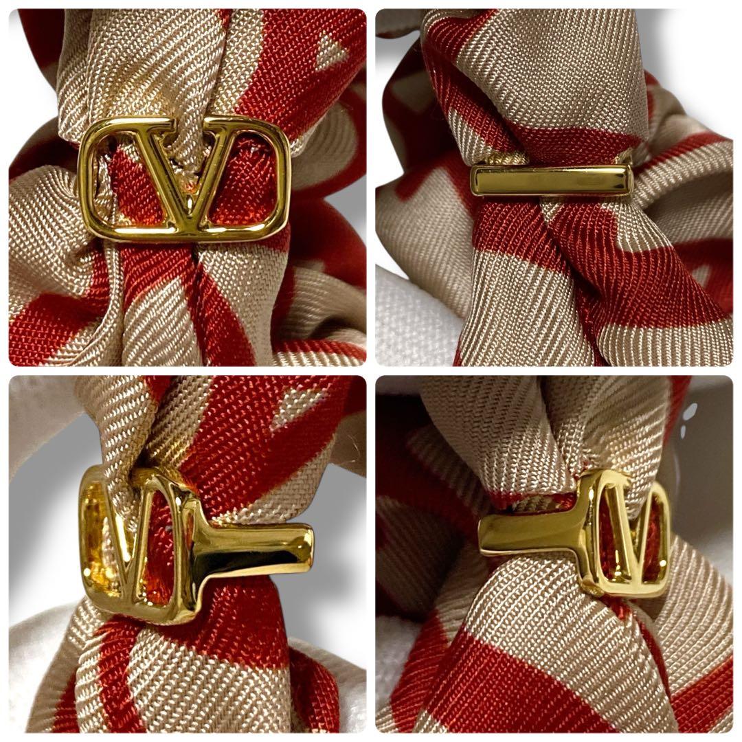 VALENTINO 良品 ゴールドV金具 ストライプ サテンシュシュ 2点セット