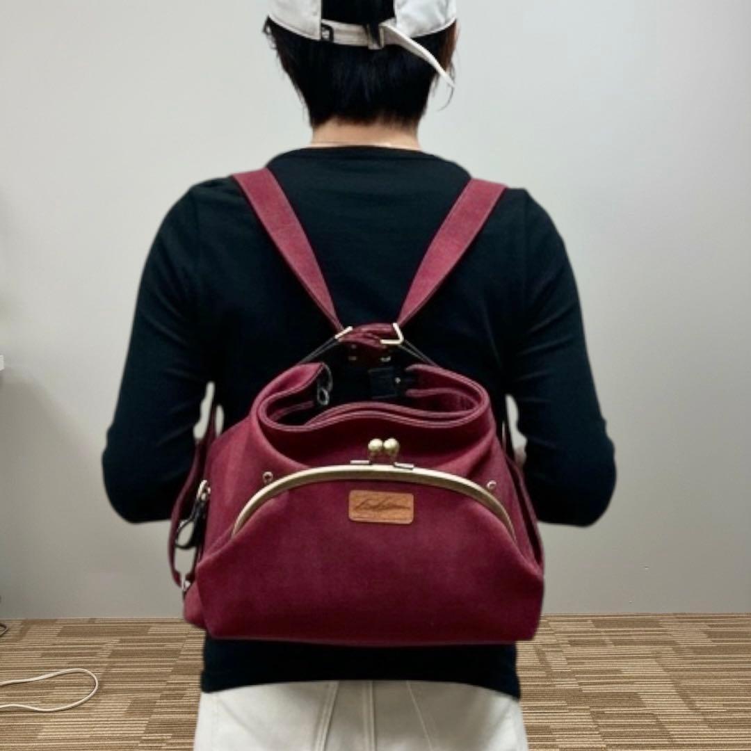 デニム✖︎本革　2wayリュック　がま口　ハンドメイド　オーダー