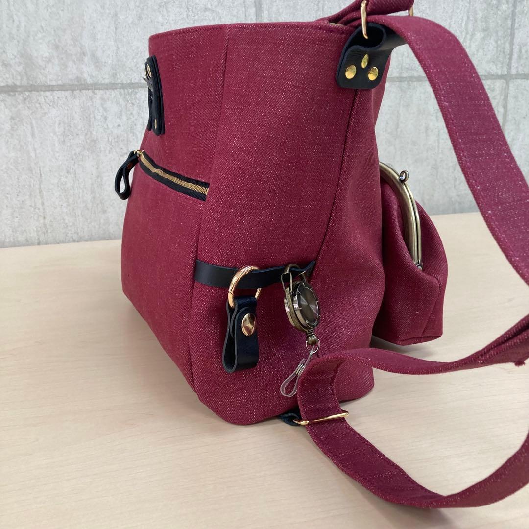 デニム✖︎本革　2wayリュック　がま口　ハンドメイド　オーダー