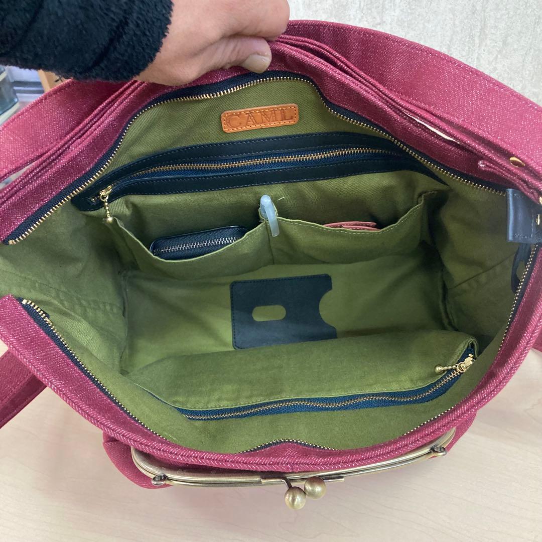 デニム✖︎本革　2wayリュック　がま口　ハンドメイド　オーダー