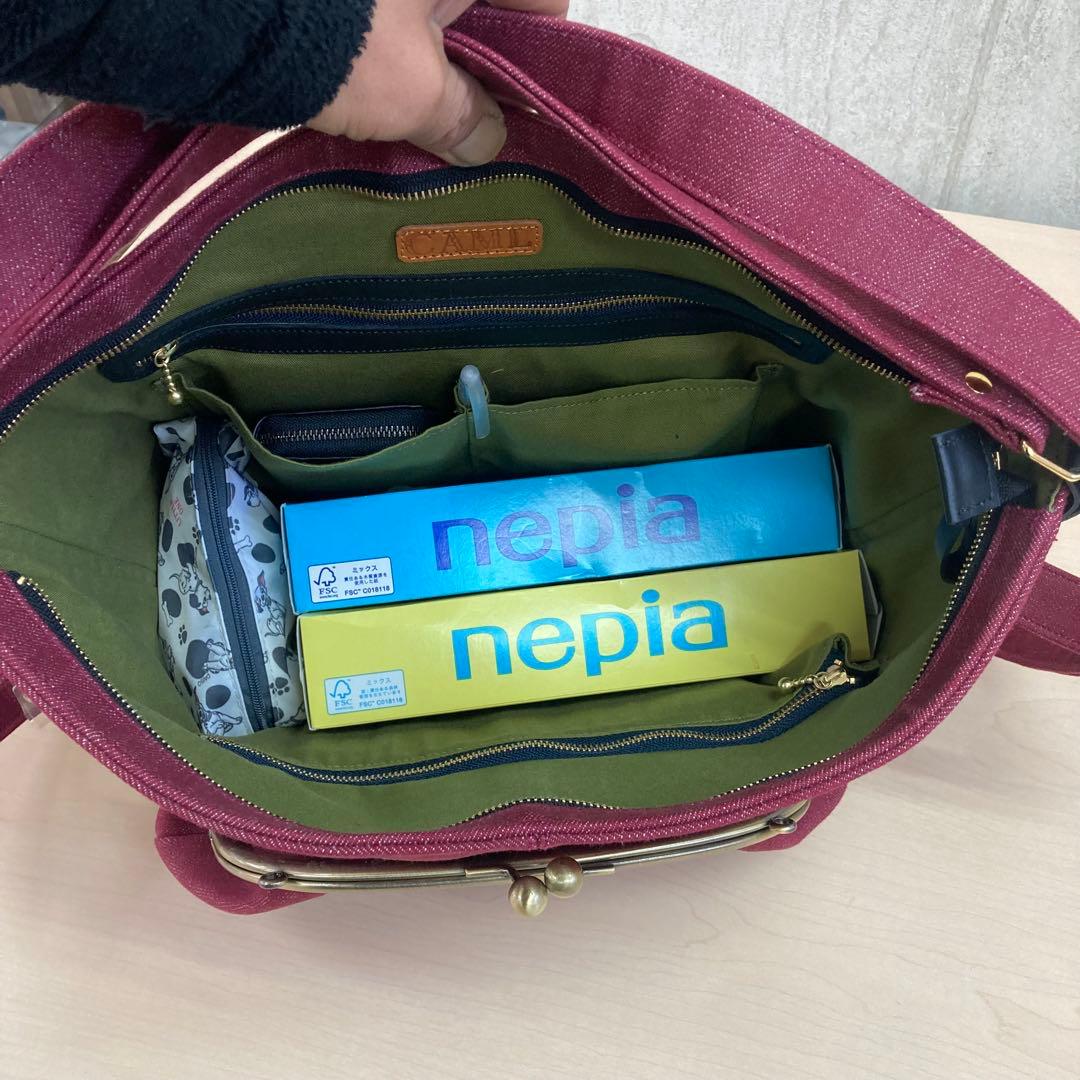 デニム✖︎本革　2wayリュック　がま口　ハンドメイド　オーダー