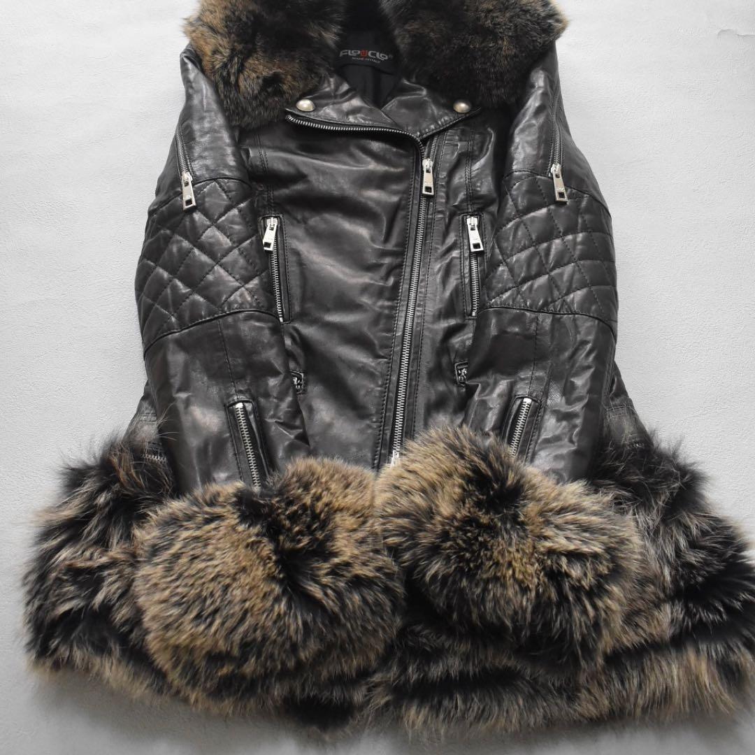 定価30万FLO&CLO イタリア製 ラムレザーリアルファー ロングライダースL