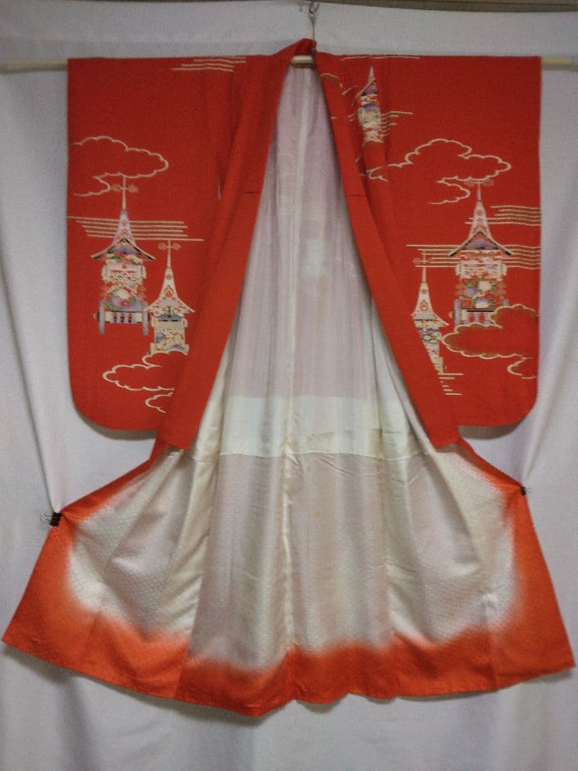 七五三用 赤色 着物 塔の絵柄