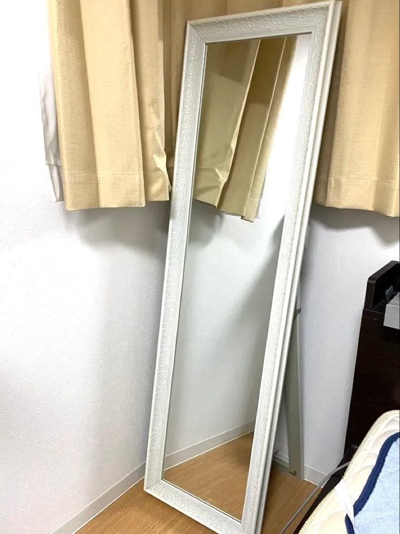 アンティーク調 ホワイト スタンドミラー 姿見 全身鏡