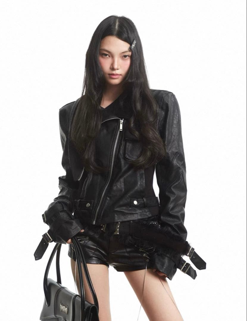 ジャケット・アウター Black Punk High Street Leather Jacket