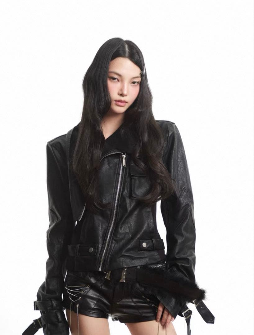 ジャケット・アウター Black Punk High Street Leather Jacket