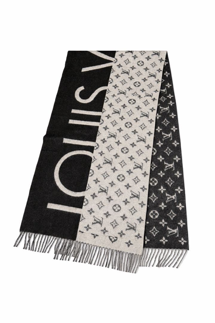 【美品】Louis Vuittonモノグラムマフラー・LV スプリット カシミア