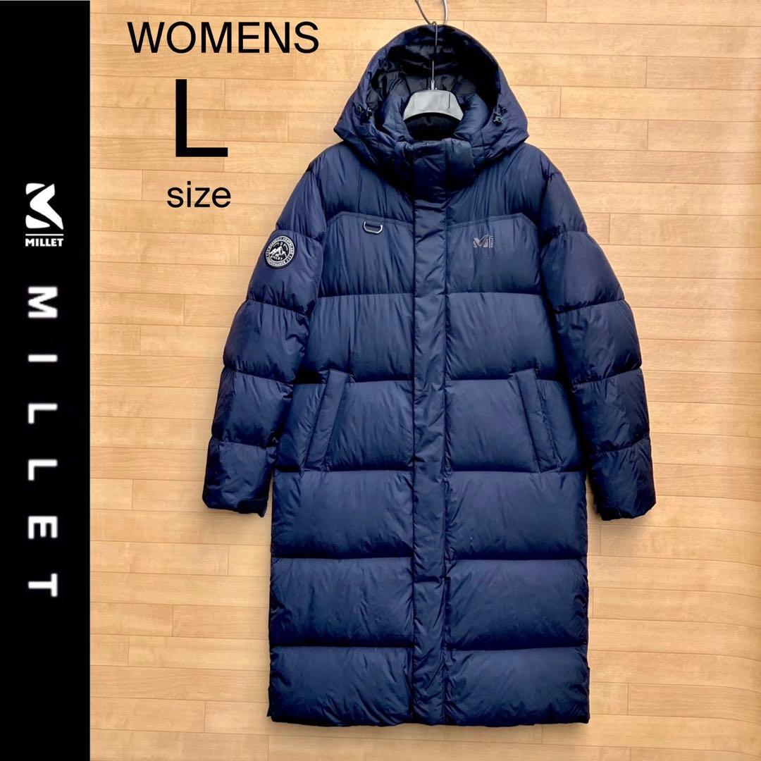 L ミレー ダウンコート ロングダウンジャケット ベンチコート 紺 millet