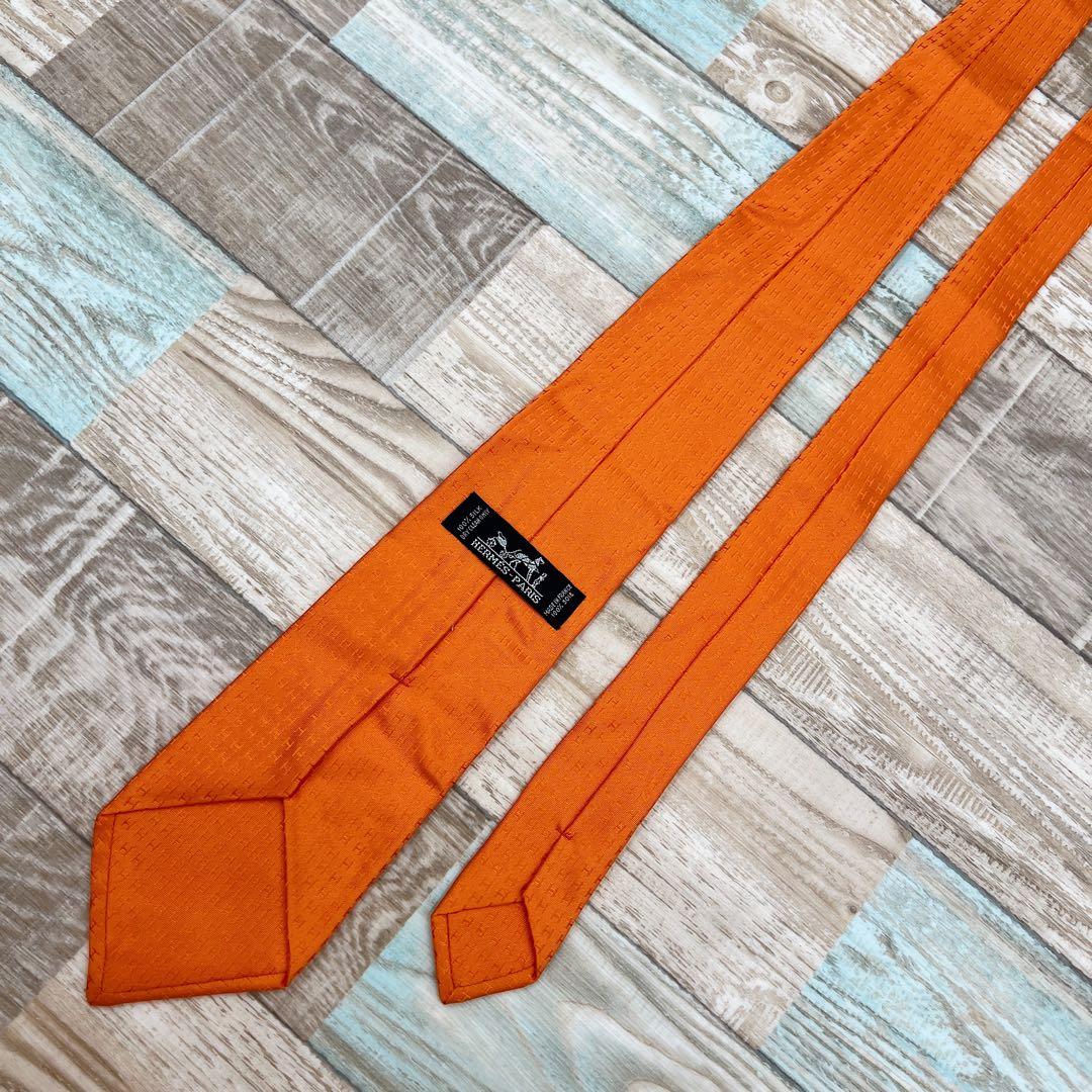 【美品】エルメス　ネクタイ　ファソネ　オレンジ　H柄　ハイブランド　高級シルク