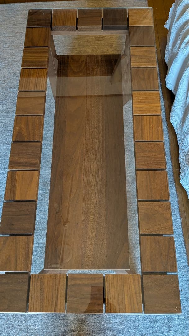 【中古/美品】ローテーブル ウォールナット ガラス天板 飾り棚付 葉山家具