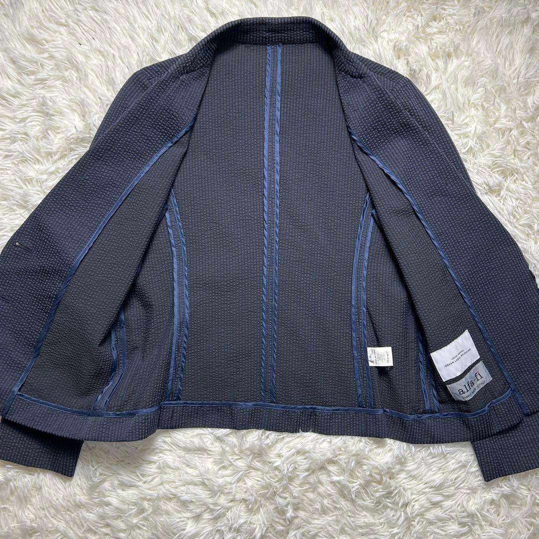 グリーンレーベルリラクシング シアサッカー パンツスーツ セットアップ ネイビー