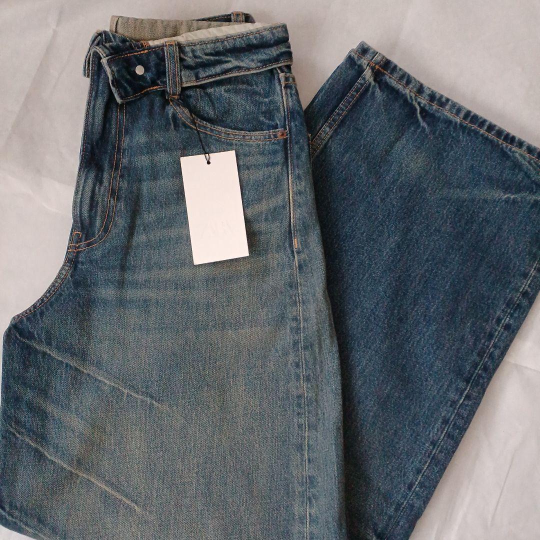 完売品 ZARA TRF ミッドライズ折り返しウエストデニムパンツ 34