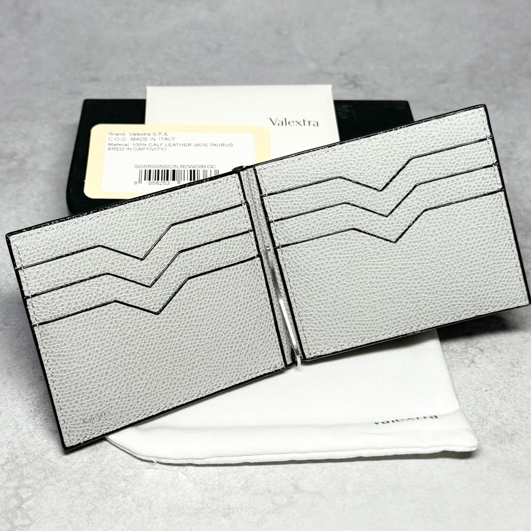 新品未使用 ヴァレクストラ ソフトカーフスキン ストーングレー マネークリップ
