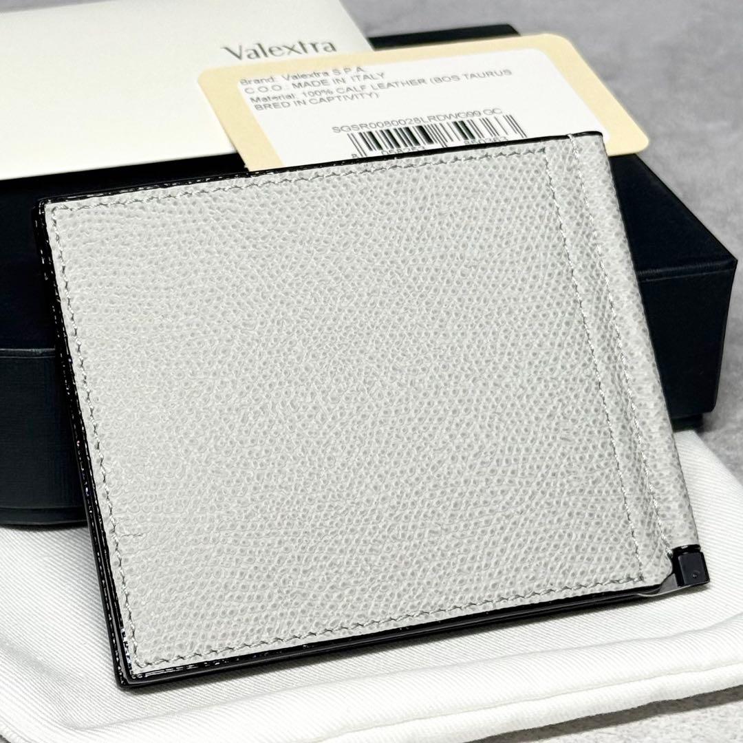 新品未使用 ヴァレクストラ ソフトカーフスキン ストーングレー マネークリップ