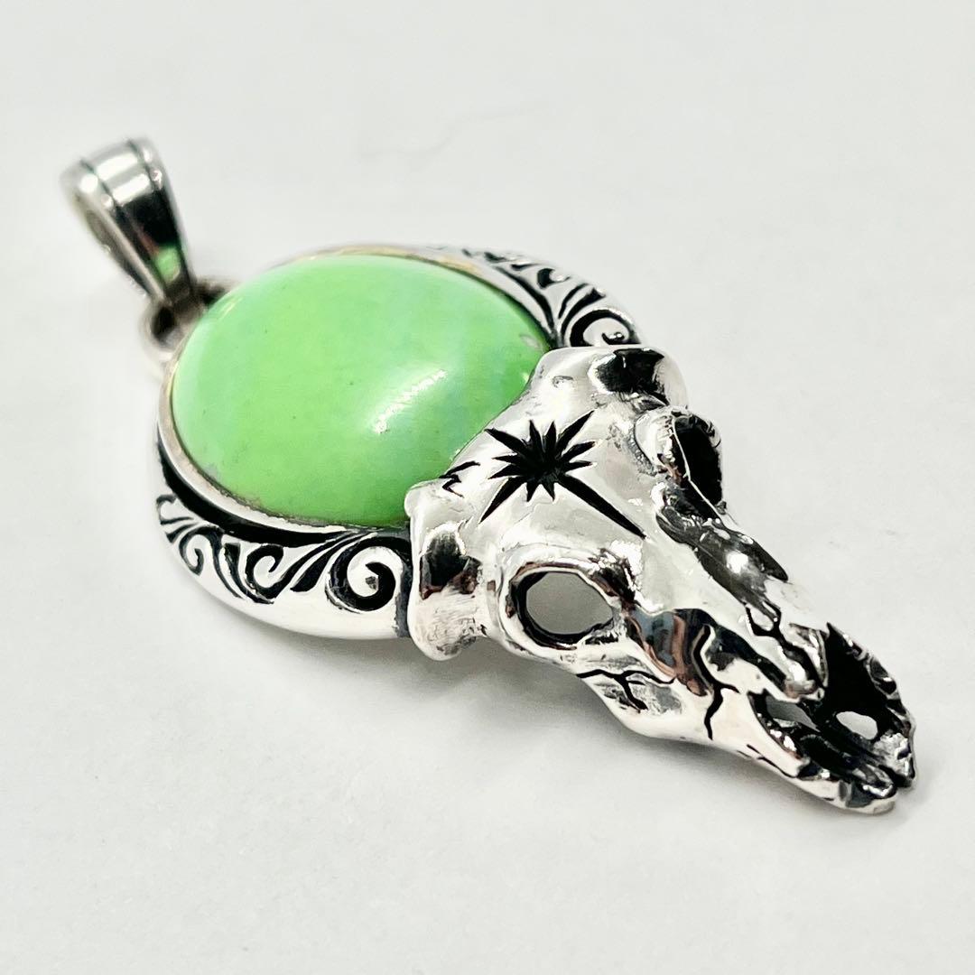 サード ペンダントトップ バッファロースカル グリーンターコイズ シルバー925