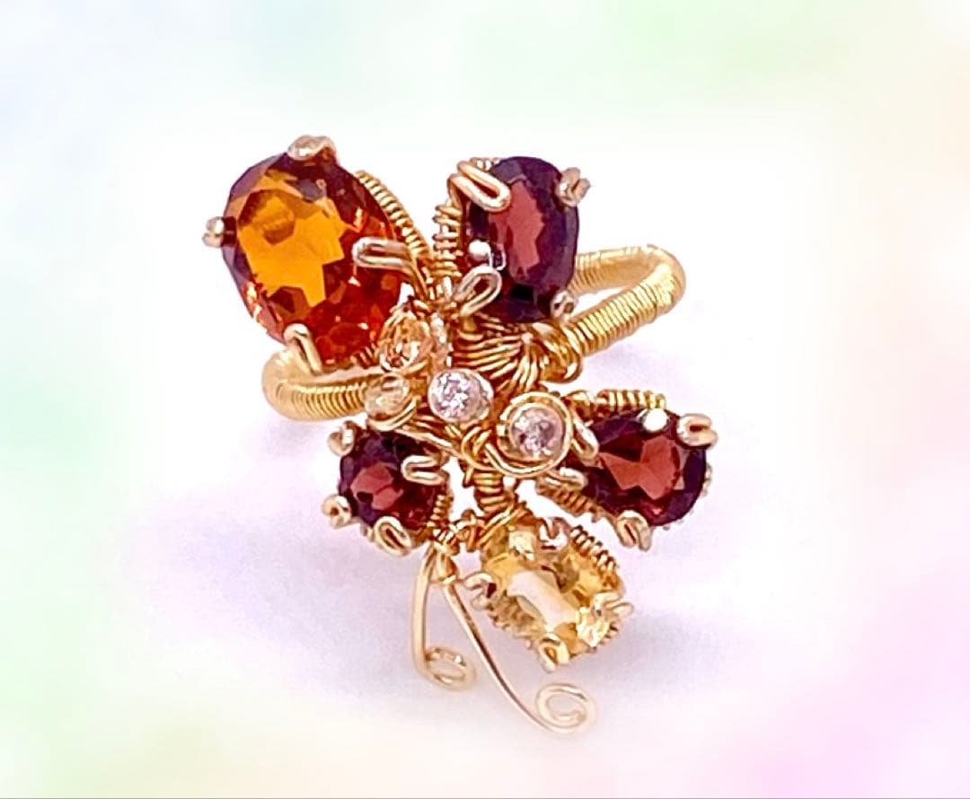 タラちゃん様2点専用ページです♪14kgf ワイヤーリング ガーネットトパーズ