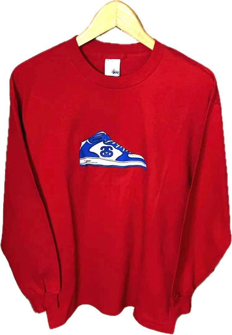 ま*ー様 OLD STUSSY 銀タグ ロンT SS リンクUSA製 L レッド