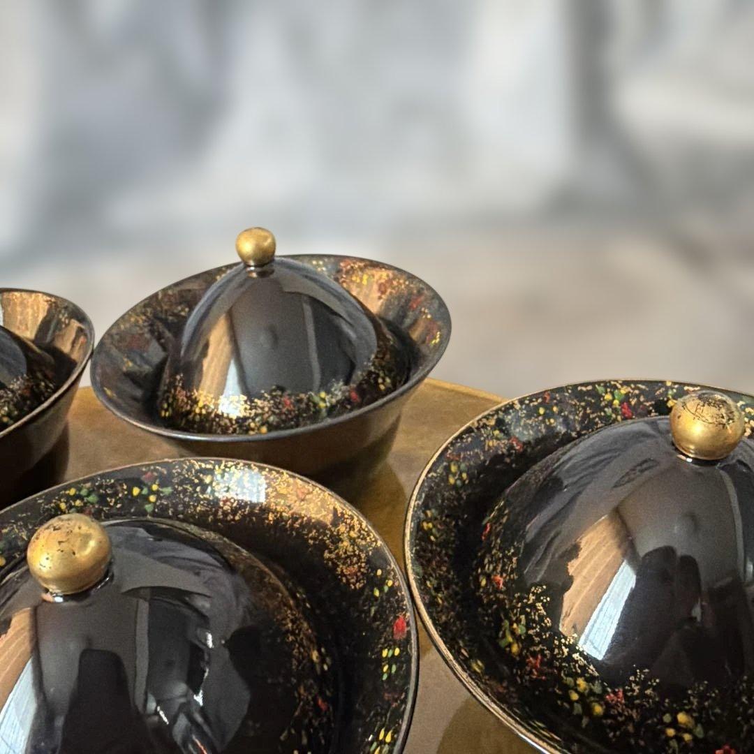 【有田焼】金彩蓋付黒小鉢　5セット