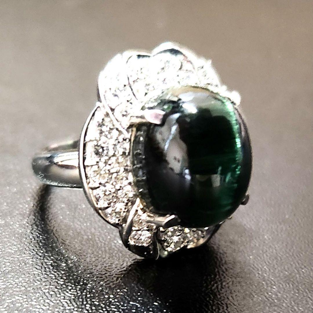 激レア‼️超大粒　9ct超え　くっきり猫目　グリーントルマリンキャッツアイ　pt