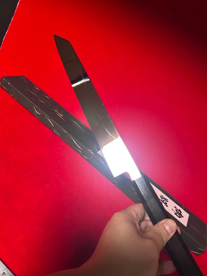 包丁　切付型　本焼　富士山満月波紋　白鋼　中子刻印有り　製造終了品　未使用