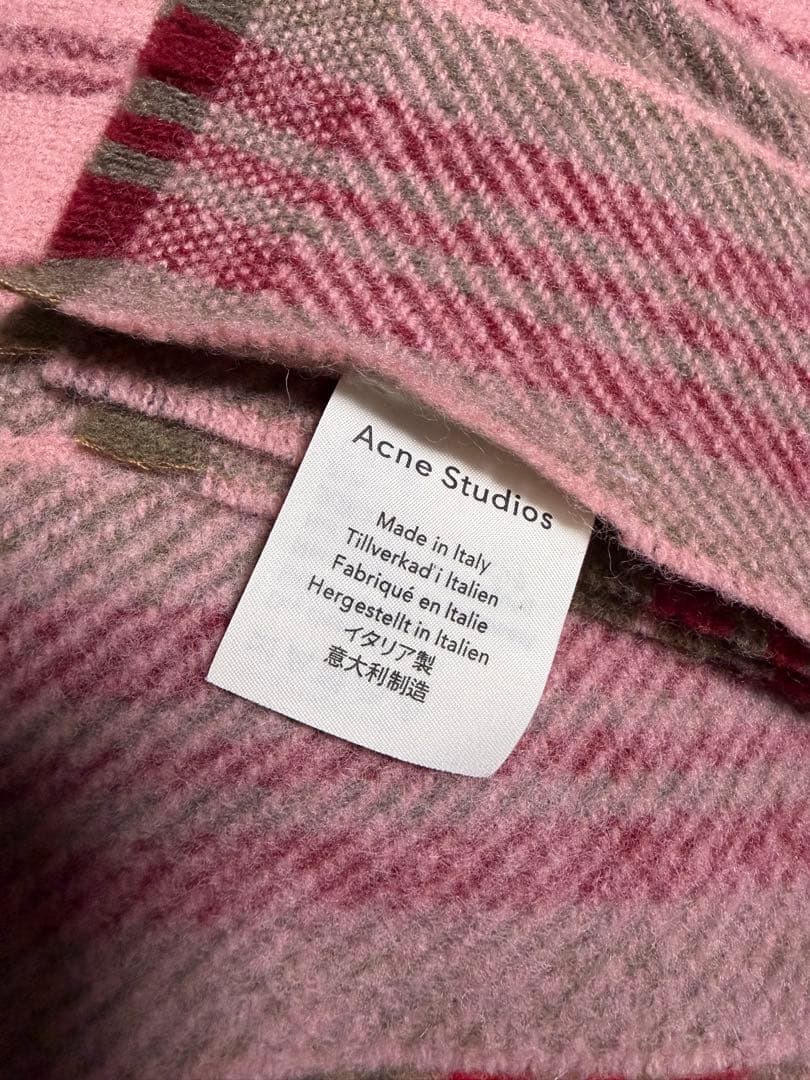 正規店購入 Acne Studios 大判ウール マフラー チェック柄 ピンク