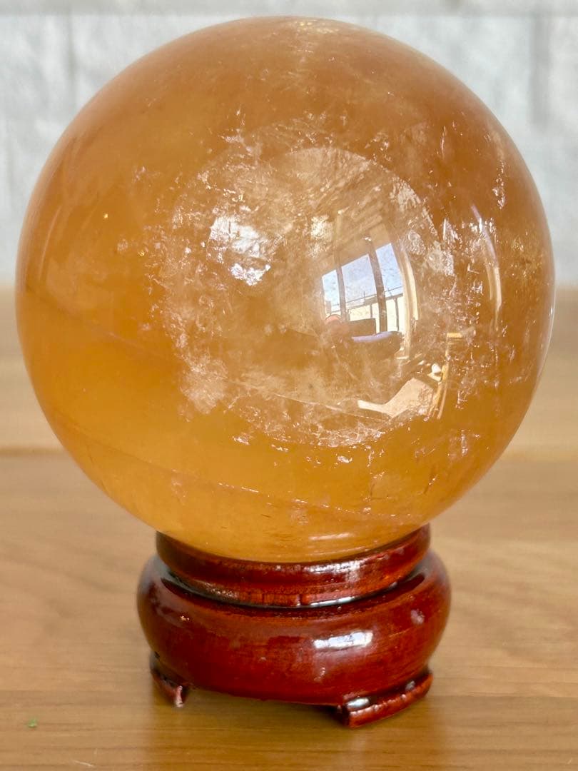 ゴールデンカルサイト スフィア 67mm 台座付 レインボー　虹入　丸玉