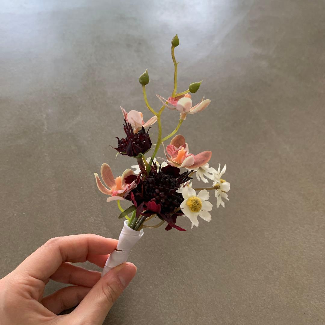 ウェディング　ブーケ　プリザーブドフラワー　オレンジホワイト　結婚式　ブートニア