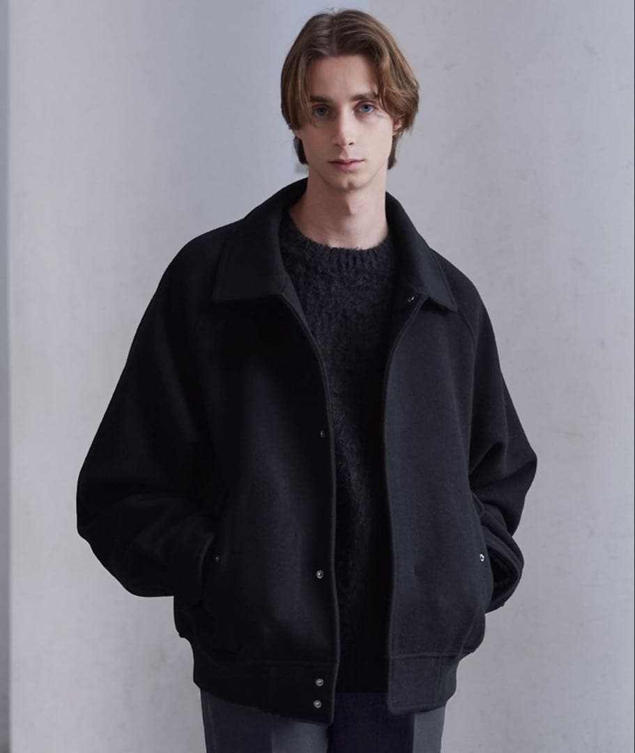 【CLEL】ウールブレンド テックメルトン2wayブルゾン ブラック Mサイズ