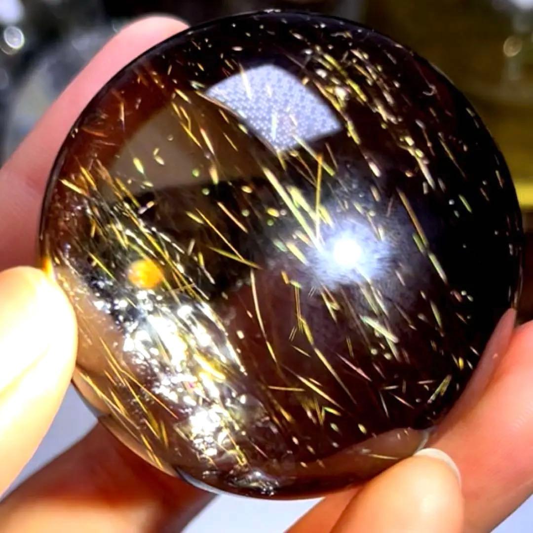 超絶綺麗　52mm ゴールドルチルクォーツ　丸玉 スフィア　金針水晶