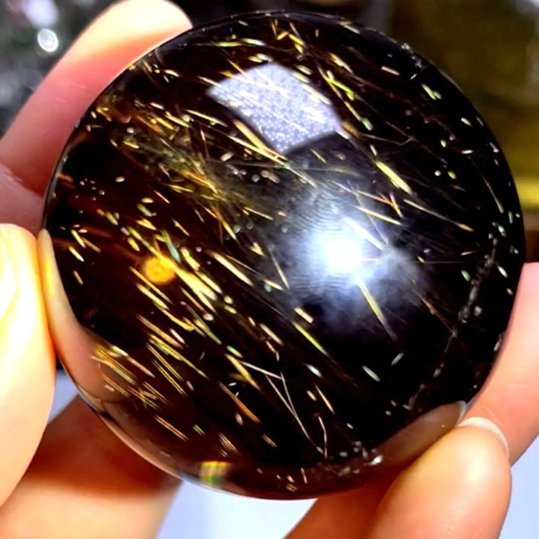 超絶綺麗　52mm ゴールドルチルクォーツ　丸玉 スフィア　金針水晶