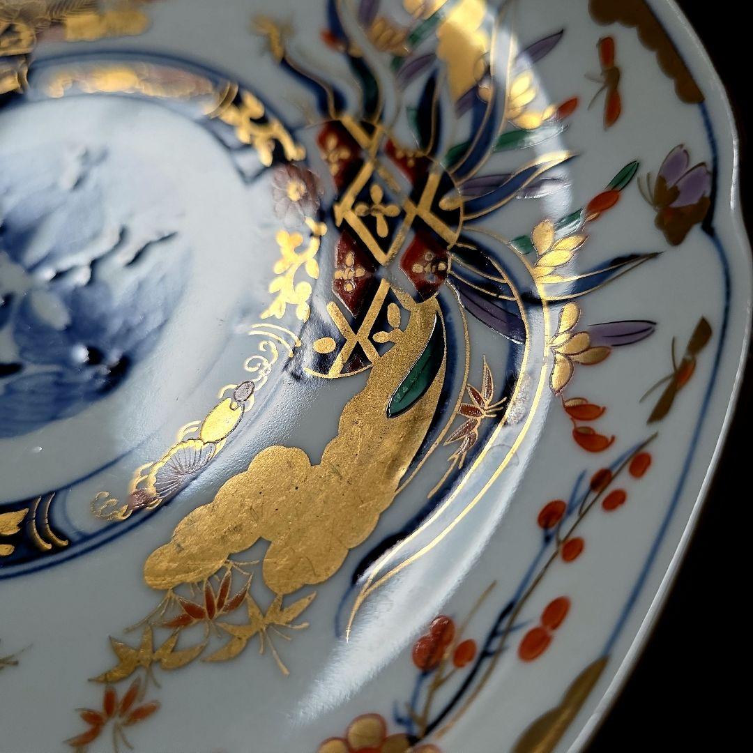 龍峰窯　染錦金彩四君子　古伊万里　19cm　中皿　3枚