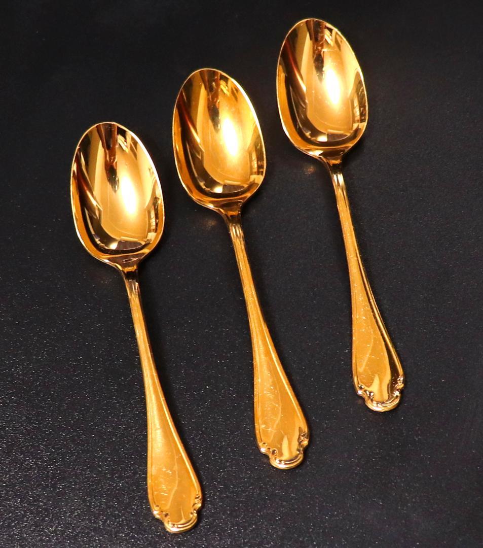 クリストフル 最上級 24金プレート ポンパドール モカスプーン 3本 ゴールド