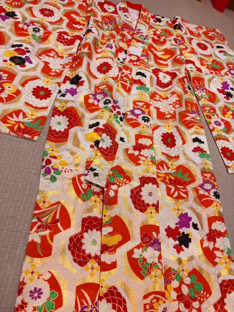 七五三　着物長襦袢セット　３歳　女の子　アンティーク　レトロ　大正ロマン　金彩